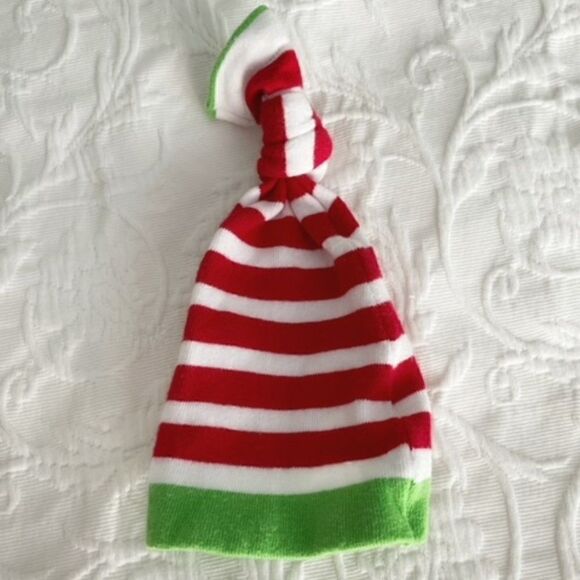 Izzy and Owie Red White Stripe Green Santa Christmas Elf Hat for Baby - Picture 2 of 3